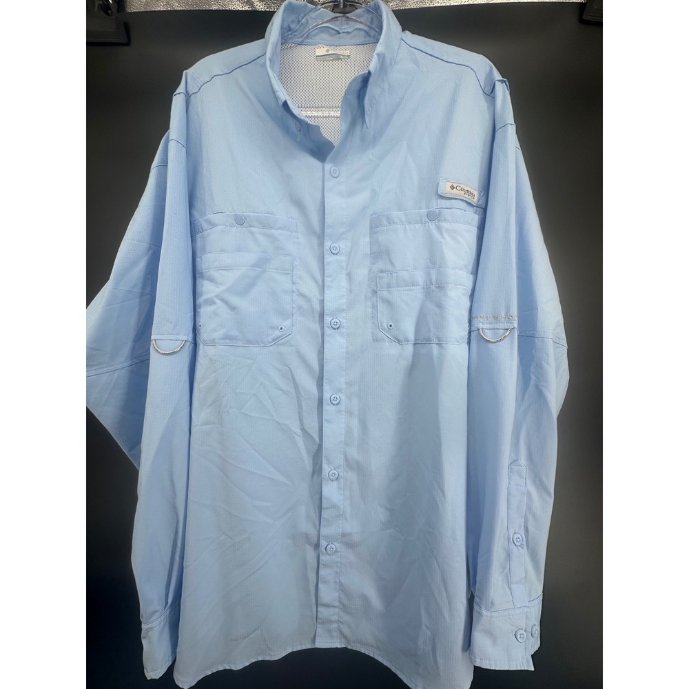 Columbia PFG Tamiami‎ II Long Sleeve Fishing Shirt Mens XL Light Blue Omni-Shade